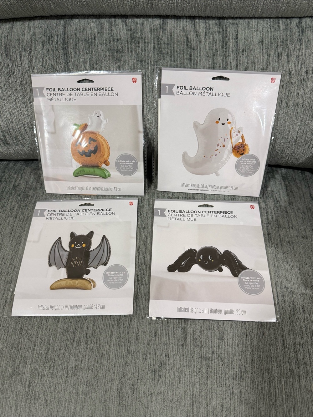 Halloween 4 Foil balloons centerpieces Pumpkin and Ghost, ghost, bat, and spider